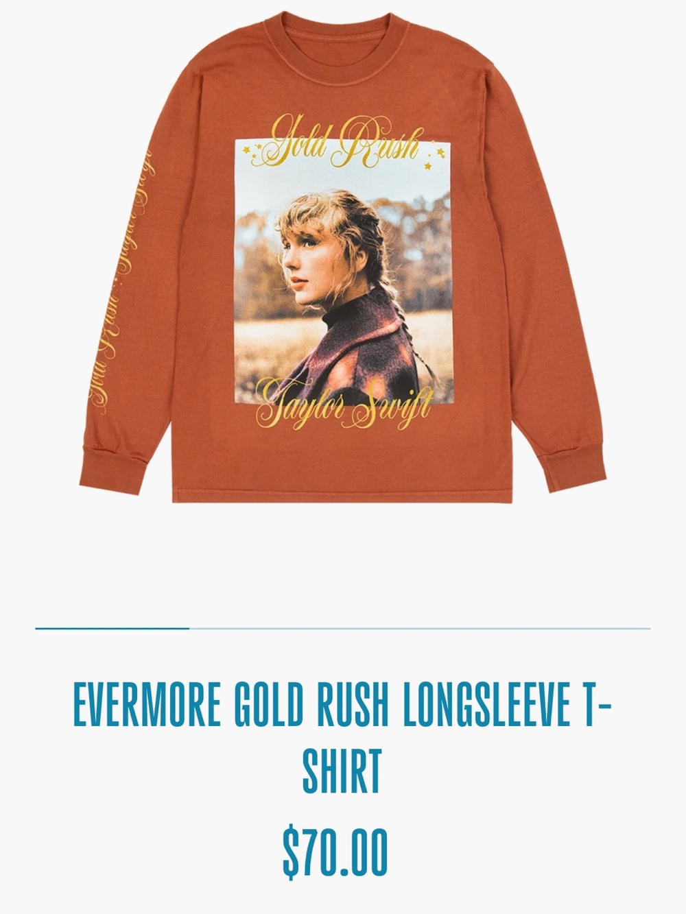 Taylor Swift -Evermore-Gold Rush Longsleeve T-Shirt - Rust